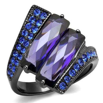 MATK2996 - IP Light Black  (IP Gun) Stainless Steel Ring with AAA Grade CZ  in Tanzanite