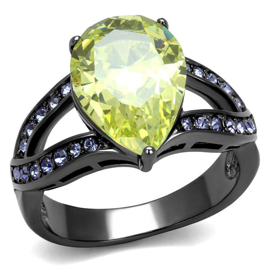 MATK2997 - IP Light Black  (IP Gun) Stainless Steel Ring with AAA Grade CZ  in Apple Green color