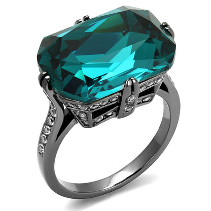 MATK2998 - IP Light Black  (IP Gun) Stainless Steel Ring with Top Grade Crystal  in Blue Zircon
