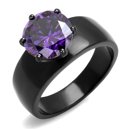 MATK2999 - IP Black(Ion Plating) Stainless Steel Ring with AAA Grade CZ  in Amethyst