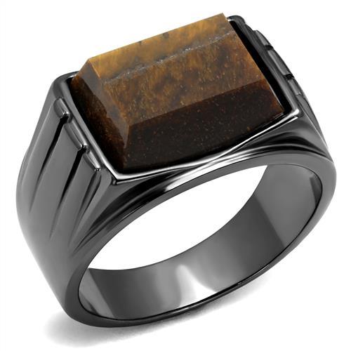 MATK3001 - IP Light Black  (IP Gun) Stainless Steel Ring with Synthetic Tiger Eye in Topaz