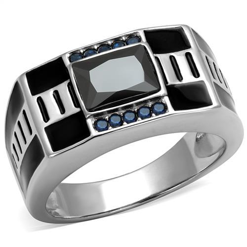 MATK3002 - High polished (no plating) Stainless Steel Ring with AAA Grade CZ  in Black Diamond