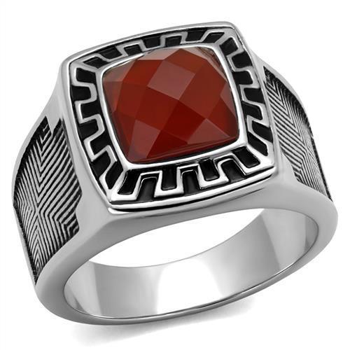 MATK3007 - High polished (no plating) Stainless Steel Ring with Semi-Precious Agate in Siam