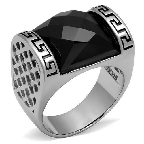 MATK3016 - High polished (no plating) Stainless Steel Ring with Synthetic Onyx in Jet