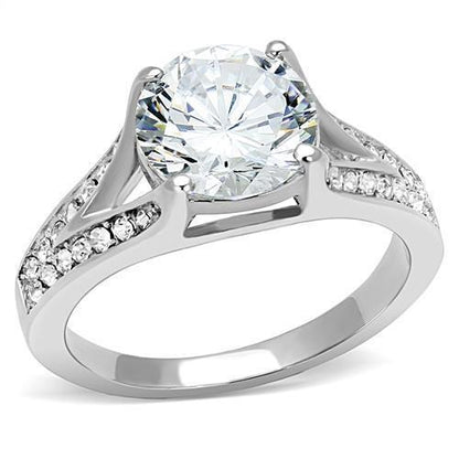 MATK3020 - High polished (no plating) Stainless Steel Ring with AAA Grade CZ  in Clear