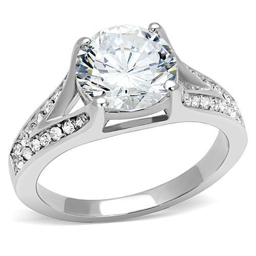 MATK3020 - High polished (no plating) Stainless Steel Ring with AAA Grade CZ  in Clear