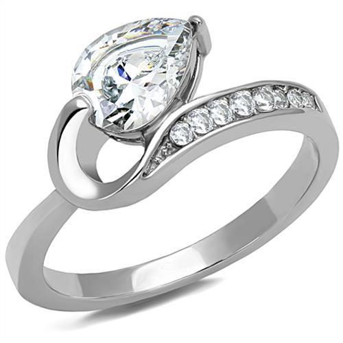 MATK3022 - High polished (no plating) Stainless Steel Ring with AAA Grade CZ  in Clear