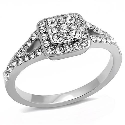 MATK3023 - High polished (no plating) Stainless Steel Ring with Top Grade Crystal  in Clear