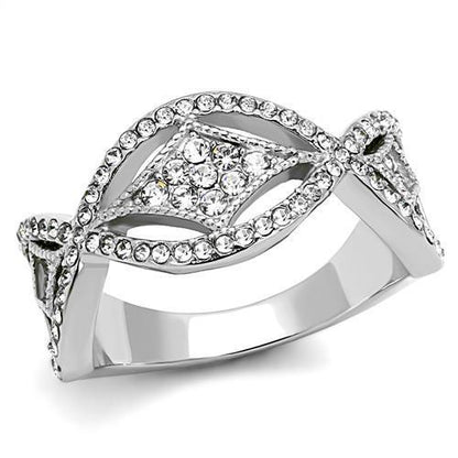 MATK3027 - High polished (no plating) Stainless Steel Ring with Top Grade Crystal  in Clear