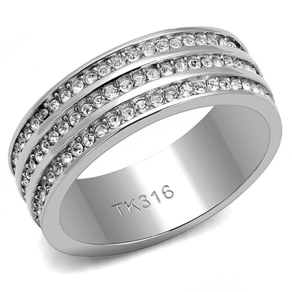 MATK3028 - High polished (no plating) Stainless Steel Ring with Top Grade Crystal  in Clear