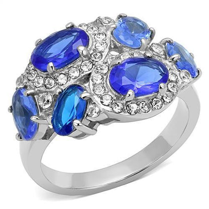 MATK3030 - High polished (no plating) Stainless Steel Ring with Synthetic Synthetic Glass in Sapphire