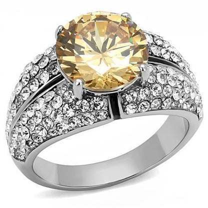 MATK3031 - High polished (no plating) Stainless Steel Ring with AAA Grade CZ  in Champagne