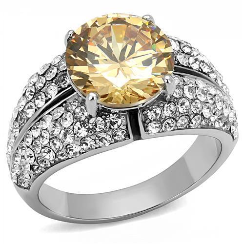 MATK3031 - High polished (no plating) Stainless Steel Ring with AAA Grade CZ  in Champagne