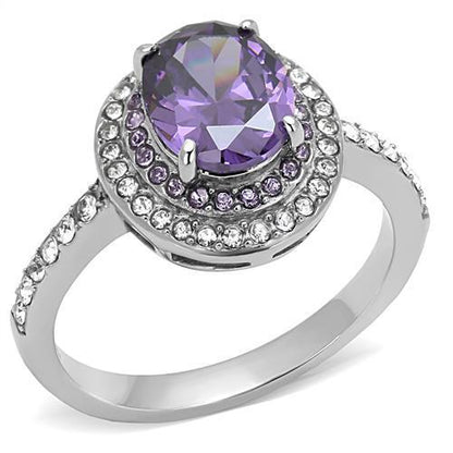 MATK3032 - High polished (no plating) Stainless Steel Ring with AAA Grade CZ  in Amethyst