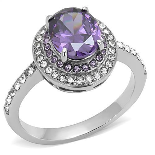 MATK3032 - High polished (no plating) Stainless Steel Ring with AAA Grade CZ  in Amethyst