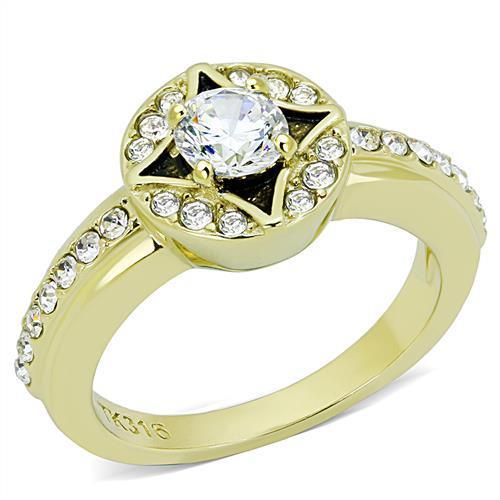 MATK3034 - IP Gold(Ion Plating) Stainless Steel Ring with AAA Grade CZ  in Clear