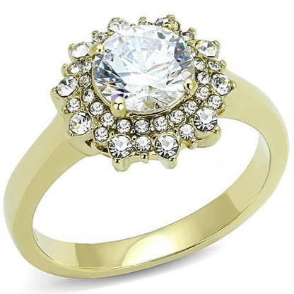 MATK3035 - IP Gold(Ion Plating) Stainless Steel Ring with AAA Grade CZ  in Clear