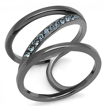 MATK3038 - IP Light Black  (IP Gun) Stainless Steel Ring with Top Grade Crystal  in Capri Blue