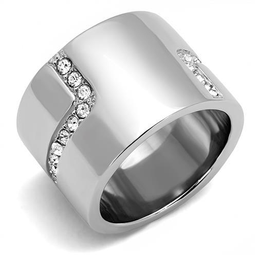MATK3040 - High polished (no plating) Stainless Steel Ring with Top Grade Crystal  in Clear