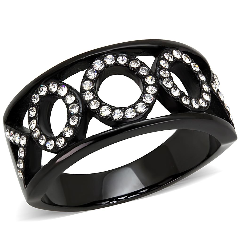 MATK3046 - IP Black(Ion Plating) Stainless Steel Ring with Top Grade Crystal  in Clear