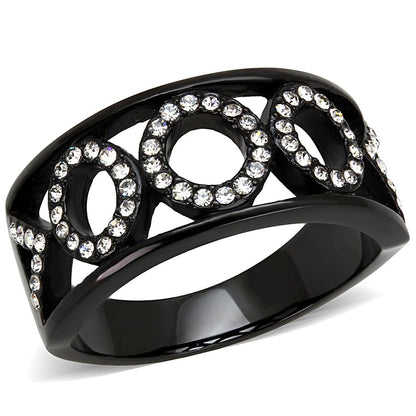 MATK3046 - IP Black(Ion Plating) Stainless Steel Ring with Top Grade Crystal  in Clear