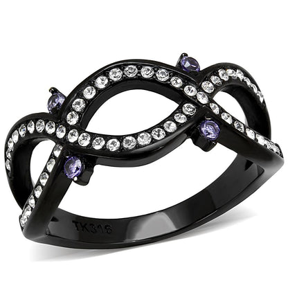 MATK3047 - IP Black(Ion Plating) Stainless Steel Ring with AAA Grade CZ  in Amethyst