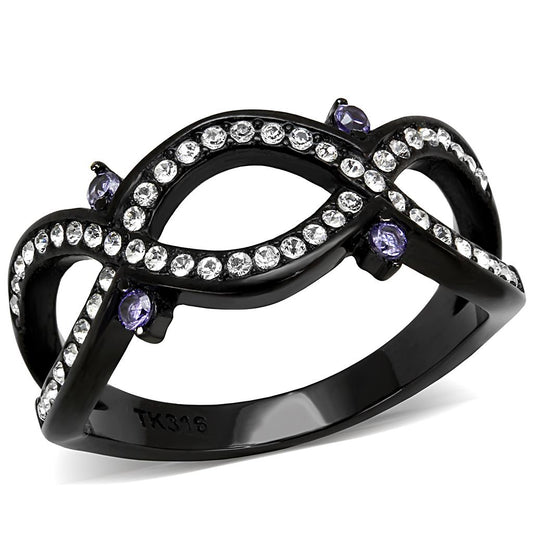 MATK3047 - IP Black(Ion Plating) Stainless Steel Ring with AAA Grade CZ  in Amethyst