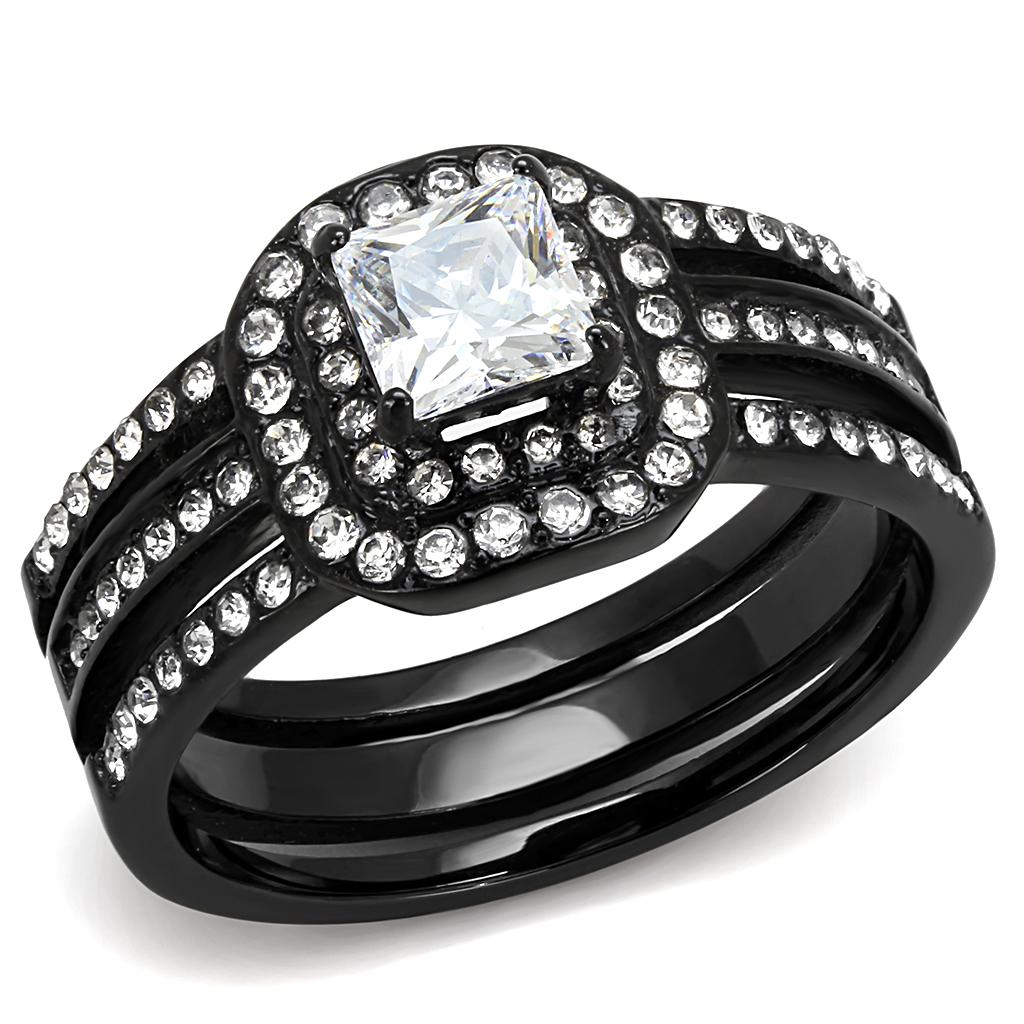 MATK3048 - IP Black(Ion Plating) Stainless Steel Ring with AAA Grade CZ  in Clear