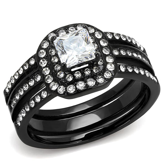 MATK3048 - IP Black(Ion Plating) Stainless Steel Ring with AAA Grade CZ  in Clear