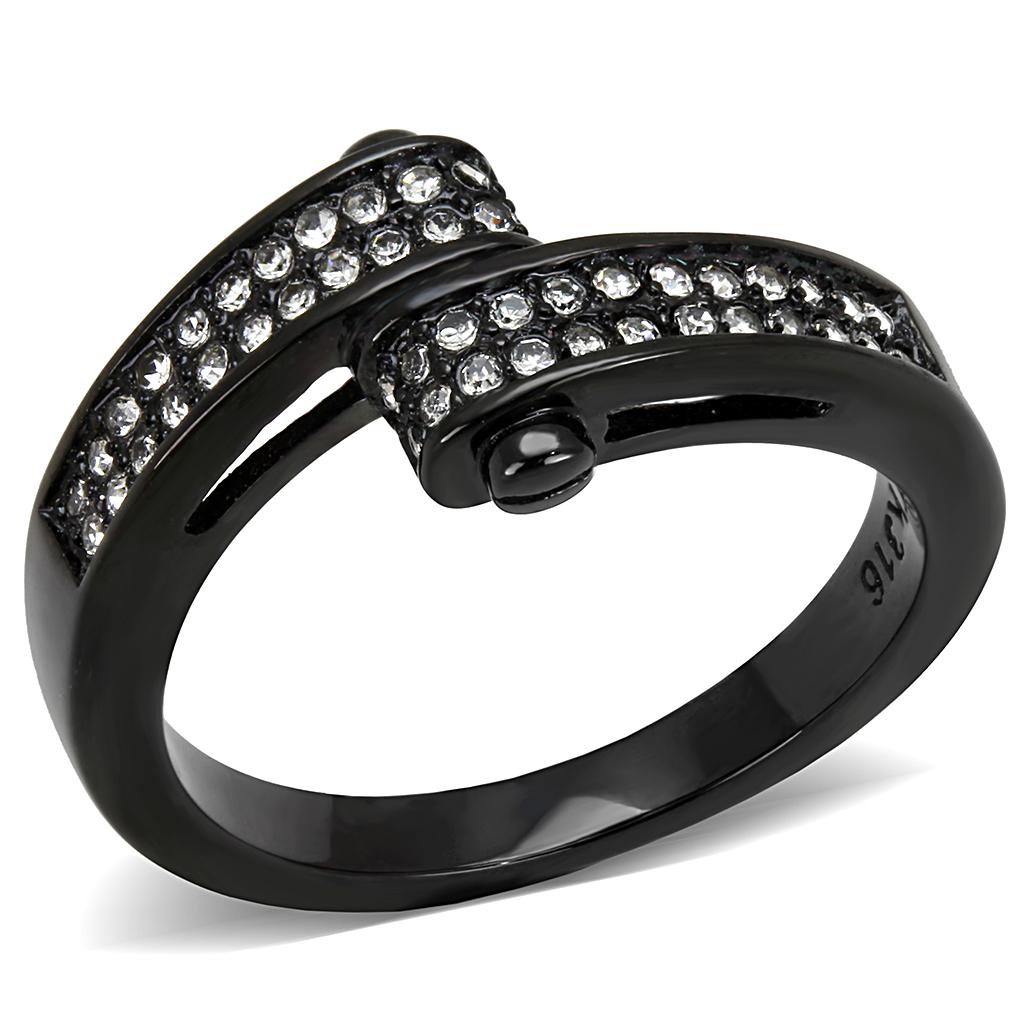 MATK3049 - IP Black(Ion Plating) Stainless Steel Ring with Top Grade Crystal  in Clear