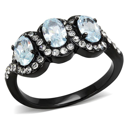 MATK3050 - IP Black(Ion Plating) Stainless Steel Ring with AAA Grade CZ  in Sea Blue