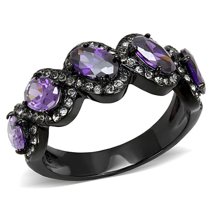 MATK3051 - IP Black(Ion Plating) Stainless Steel Ring with AAA Grade CZ  in Amethyst
