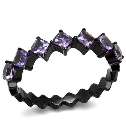 MATK3054 - IP Black(Ion Plating) Stainless Steel Ring with AAA Grade CZ  in Amethyst