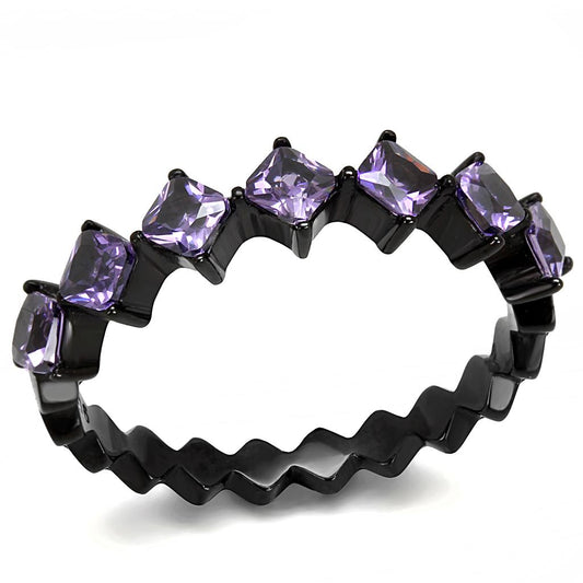 MATK3054 - IP Black(Ion Plating) Stainless Steel Ring with AAA Grade CZ  in Amethyst