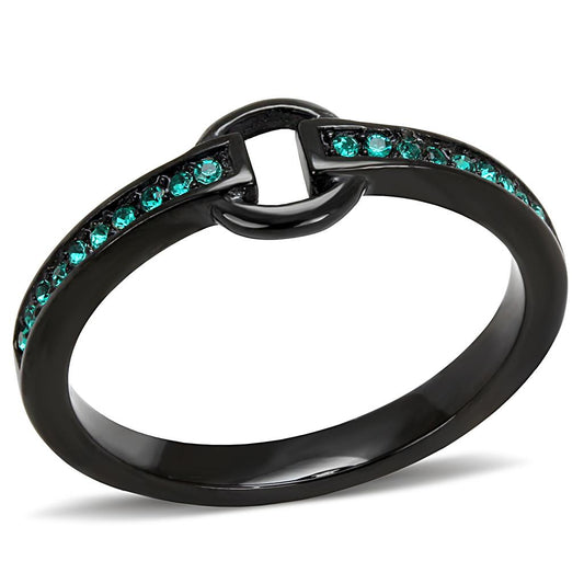 MATK3055 - IP Black(Ion Plating) Stainless Steel Ring with Top Grade Crystal  in Emerald