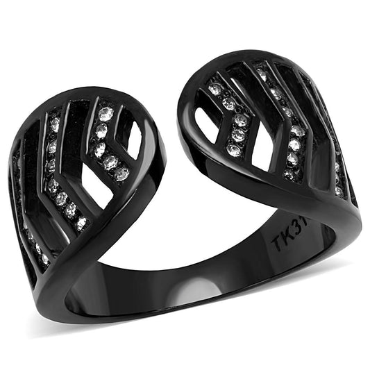 MATK3056 - IP Black(Ion Plating) Stainless Steel Ring with Top Grade Crystal  in Clear