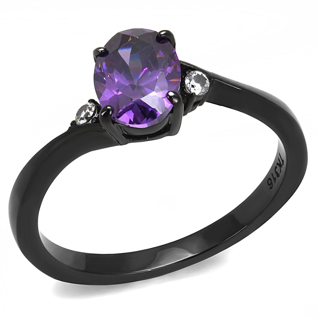 MATK3063 - IP Black(Ion Plating) Stainless Steel Ring with AAA Grade CZ  in Amethyst