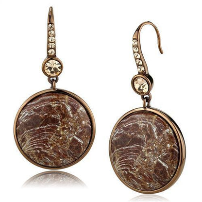 MATK3069 - IP Coffee light Stainless Steel Earrings with Semi-Precious Oligoclase in Multi Color