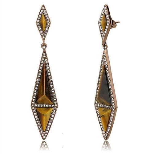 MATK3071 - IP Coffee light Stainless Steel Earrings with Synthetic Tiger Eye in Topaz