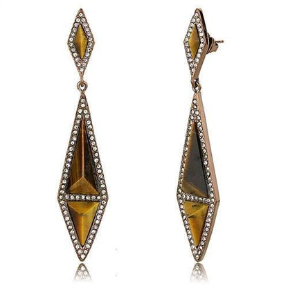 MATK3071 - IP Coffee light Stainless Steel Earrings with Synthetic Tiger Eye in Topaz