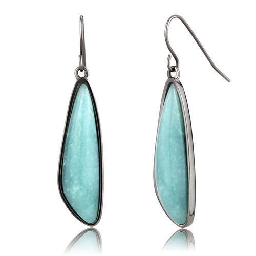 MATK3072 - IP Light Black  (IP Gun) Stainless Steel Earrings with Semi-Precious Amazon Stone in Emerald