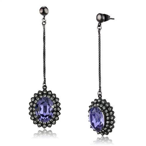 MATK3073 - IP Black(Ion Plating) Stainless Steel Earrings with Top Grade Crystal  in Tanzanite