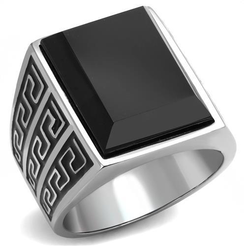 MATK3076 - High polished (no plating) Stainless Steel Ring with Synthetic Onyx in Jet