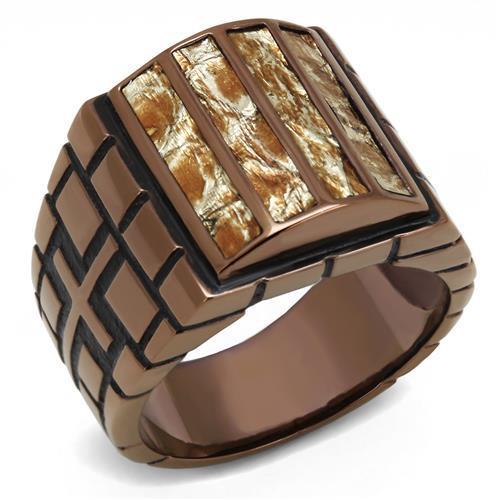 MATK3077 - IP Coffee light Stainless Steel Ring with Leather  in Multi Color