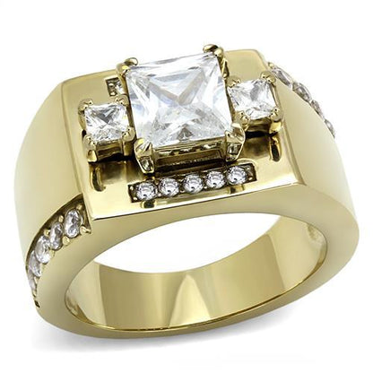 MATK3078 - IP Gold(Ion Plating) Stainless Steel Ring with AAA Grade CZ  in Clear