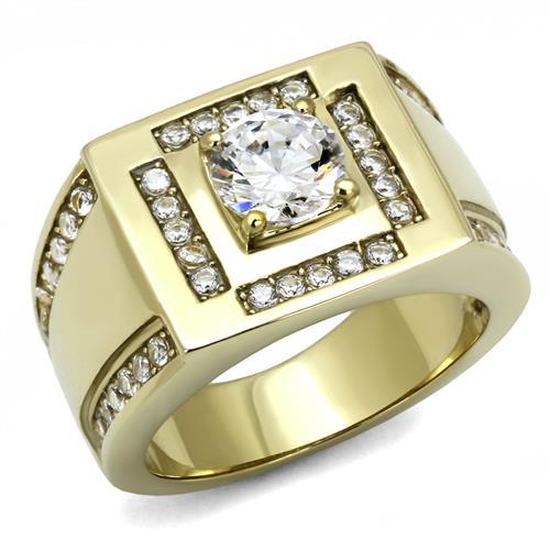 MATK3079 - IP Gold(Ion Plating) Stainless Steel Ring with AAA Grade CZ  in Clear