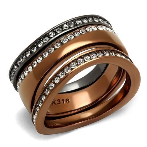 MATK3082 - IP Light Black & IP Light coffee Stainless Steel Ring with Top Grade Crystal  in Black Diamond