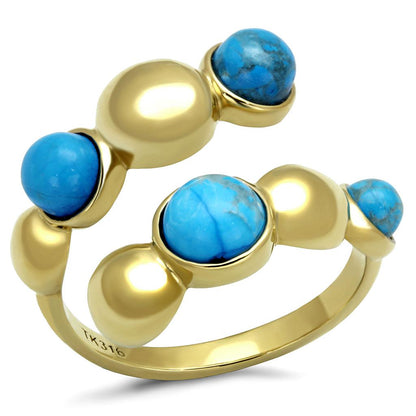 MATK3091 - IP Gold(Ion Plating) Stainless Steel Ring with Semi-Precious Turquoise in Sea Blue