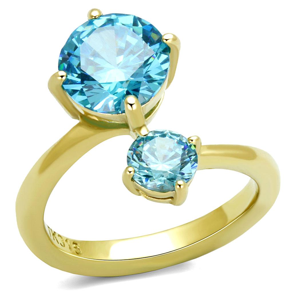 MATK3092 - IP Gold(Ion Plating) Stainless Steel Ring with AAA Grade CZ  in Sea Blue