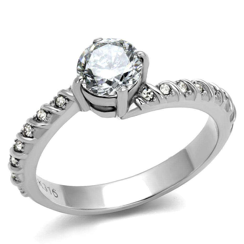 MATK3094 - High polished (no plating) Stainless Steel Ring with AAA Grade CZ  in Clear
